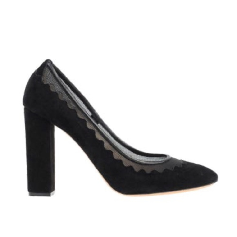 Chloe Suede Black Bridget Lauren Scalloped Pump - Size 39